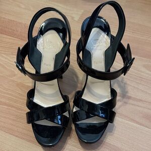 Christian Louboutin Black Patent Leather Crisscross Slingback Heels